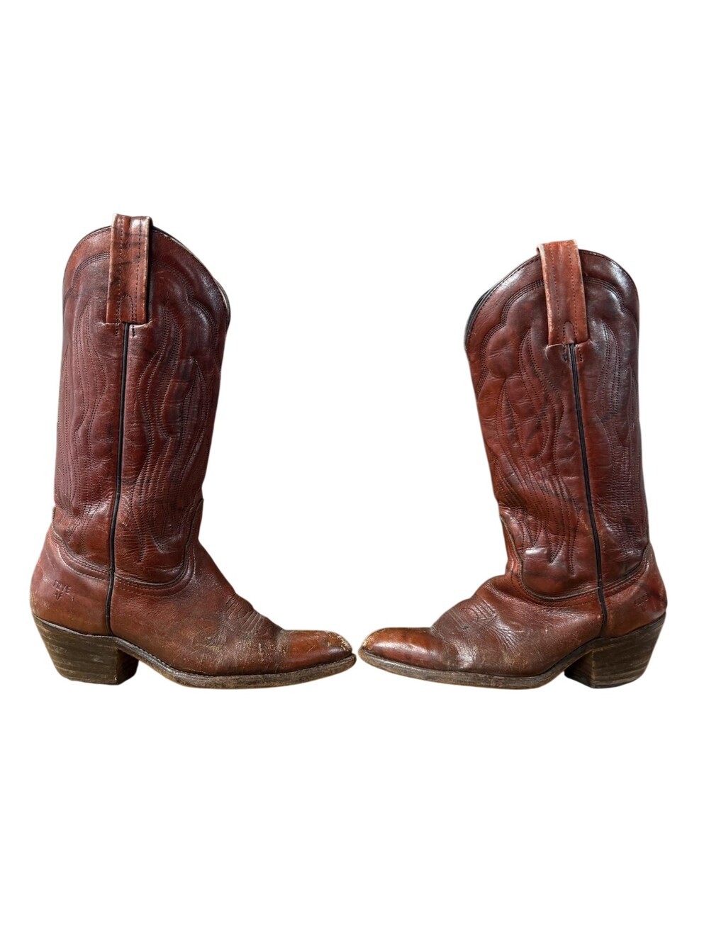 Vintage Frye Western Boots Womens Size 8 Brown Leather Tall Cowboy Made USA